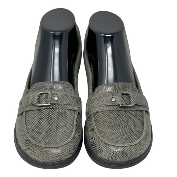 Clarks Womens Leather Snakeskin Print Loafers Sz 7 Gray Slip On Loafer Cheyn - Picture 5 of 10